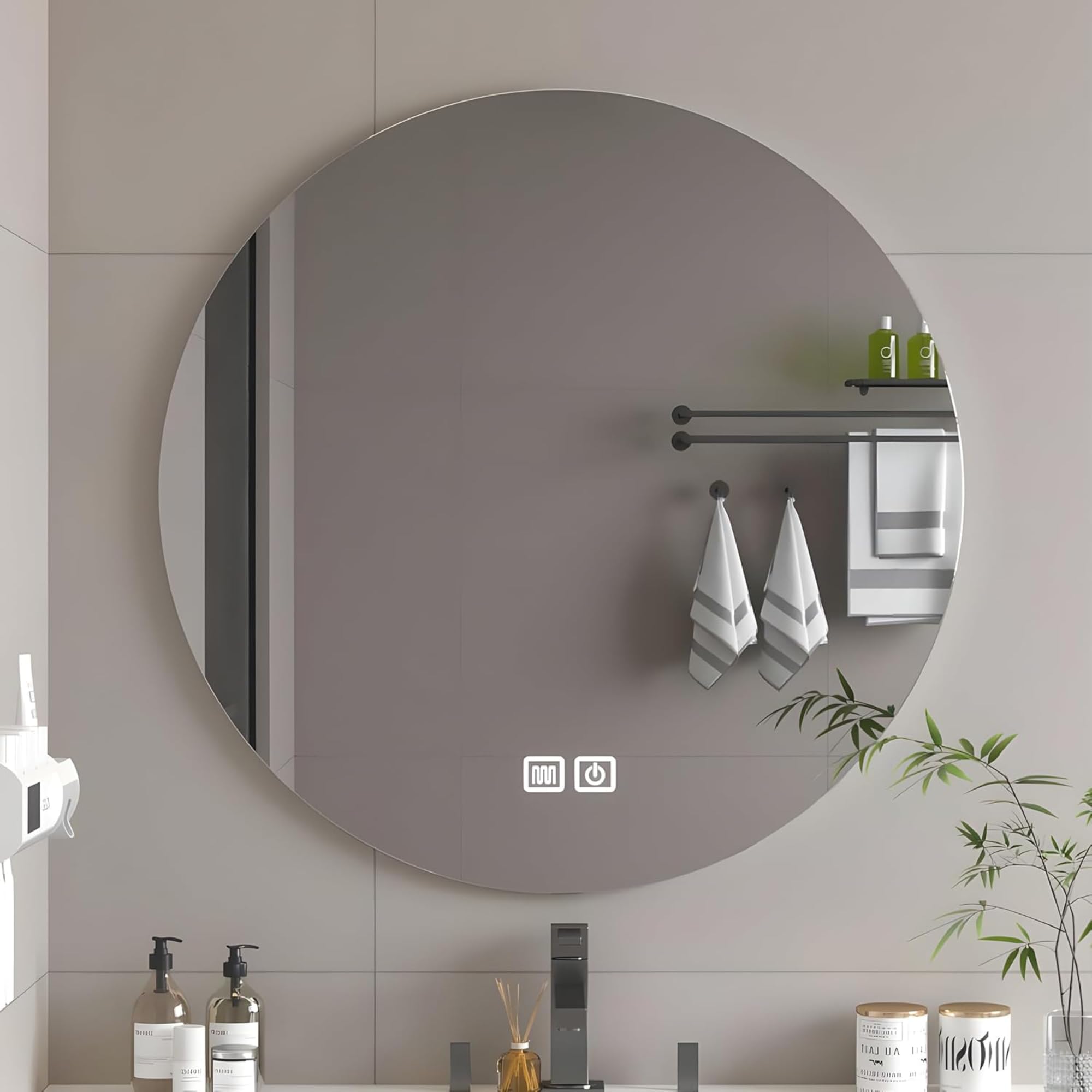 Bayt Espejo de Baño Redondo Luces LED - Espejos de Baño Iluminados de 60 cm con Retroiluminación | Espejos de Tocador de Pared Antiniebla Regulable | Espejo de Pared sin Marco