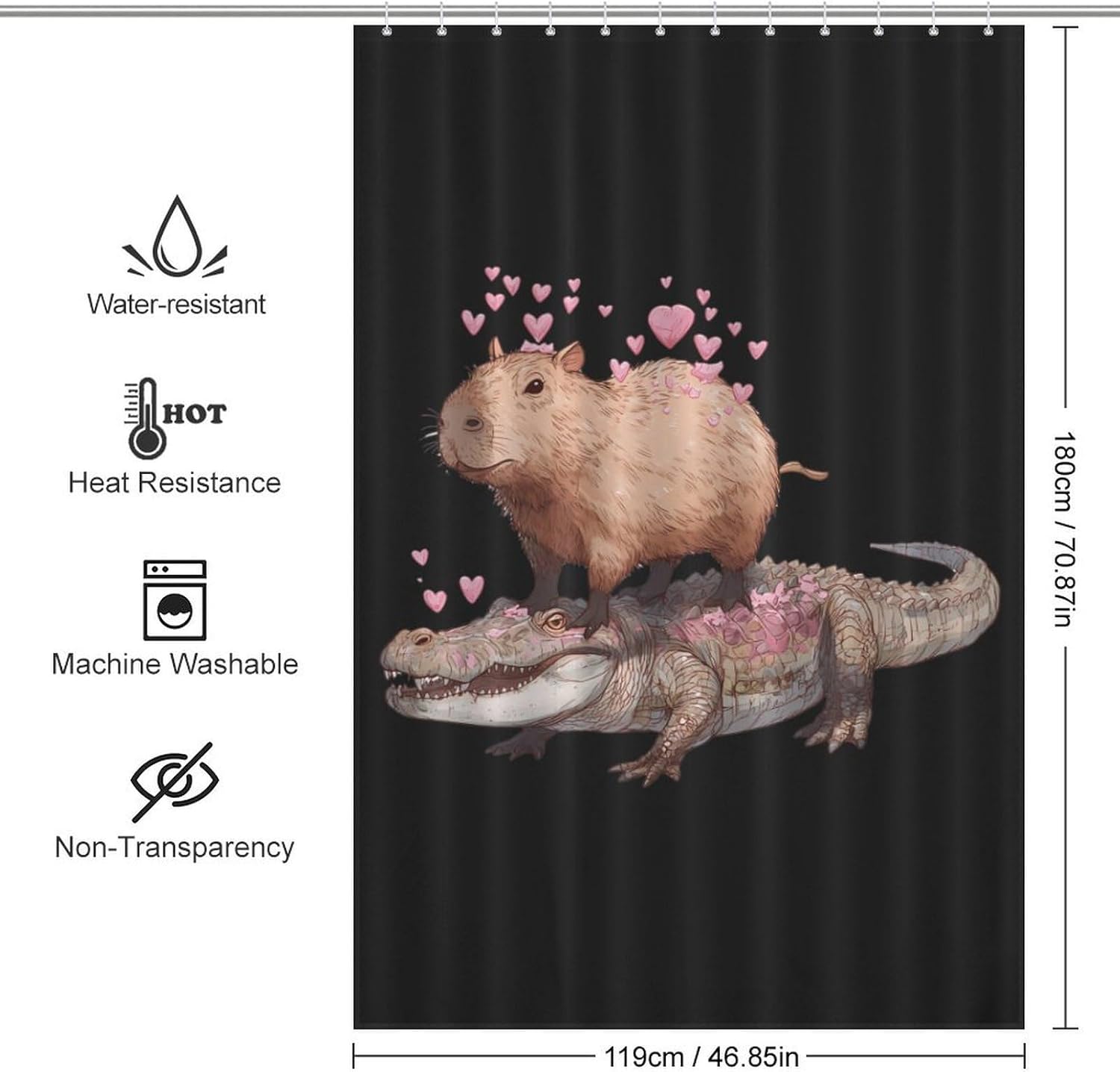 Capybaras Alligators Shower Curtain 46.85x70.87Inch（119x180cm） Polyester Bath Curtain Shower Curtains Printed Decorative