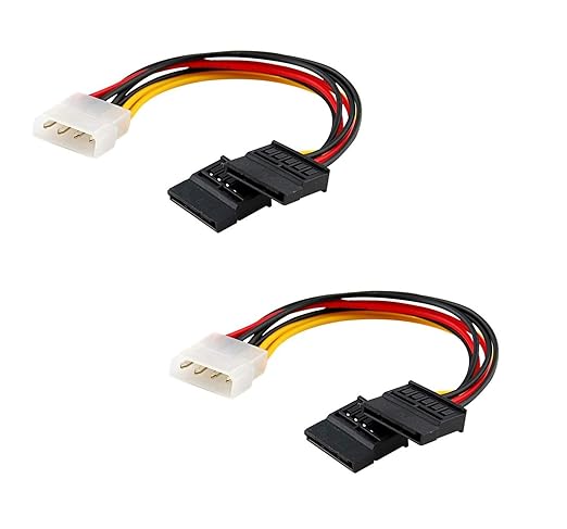 Wizzo (Pack of 2 Pieces) 15 cm 4 Pin Molex to Dual SATA Power Y Cable Adapter for Internal Hard Disk Drive, HDD, SSD & DVD Writer