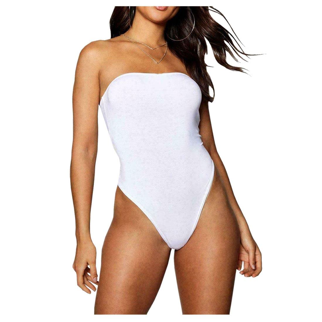 FAIRY BOUTIQUE Womens Boob Tube Sleeveless Bodysuit Ladies Plain Bandeau Neck Stretchy Leotard Top