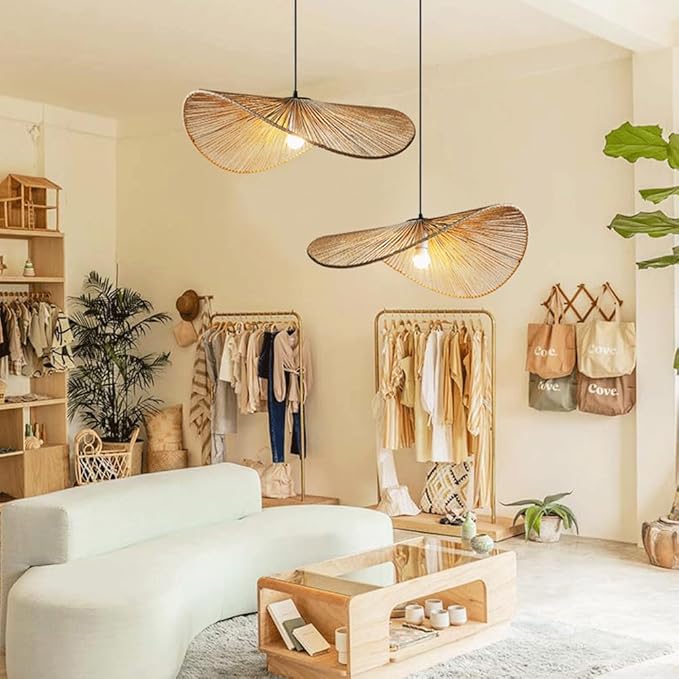 CSSYKV Rustieke Henneptouw Hanglampen Kroonluchter Handgemaakt Product Rotan Shades Lamp Vintage Geweven Bamboe Noordse Rieten Lamp, Voor Tuin, Eetkamer, Studeerkamer, Slaapkamer Met Verstelbaar photo 2