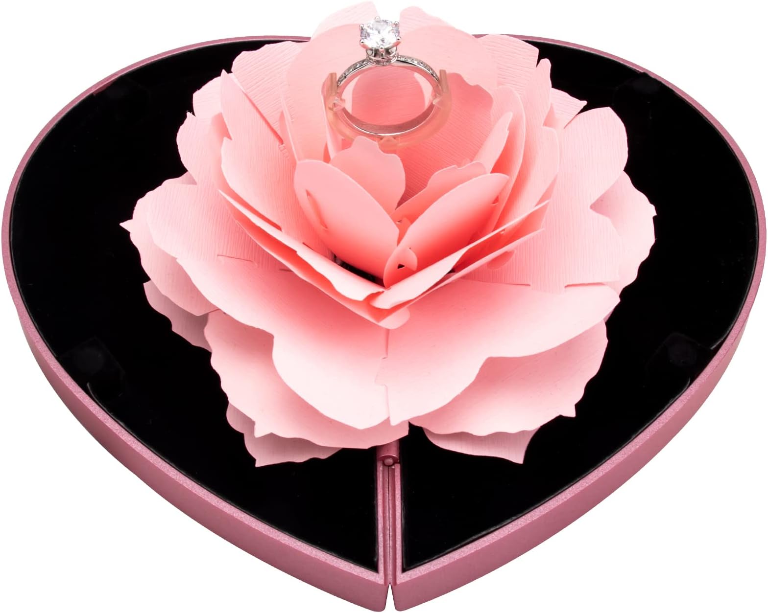 wonuu Engagement Ring Box,Ring Rose Box Surprise Jewelry Storage Holder for Woman as Proposal Engagement Wedding Ring Jewelry Gift ect. (Heart Shaped-Pink)
