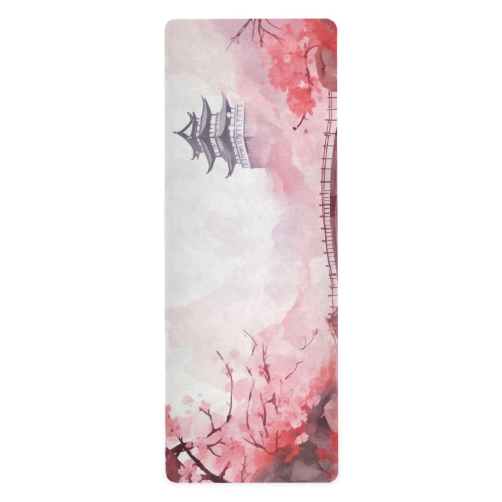 Qilmy Cherry Blossom Yoga Mat Non-slip Foldable Sweat Absorbent Travel Yoga Mat with Carrying Bag for Yoga, Pilates, Exercise, Workout, Bikram and Hot Yoga 71 x 26 Inch