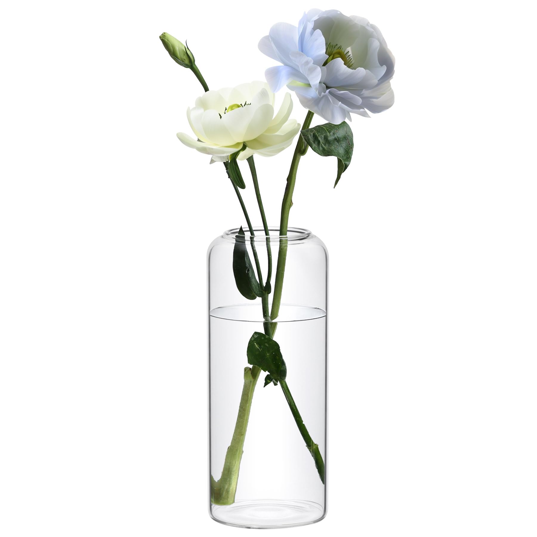 Jarrón de Cristal Transparente, Jarrón Cilíndrico para Flores, Decorativo Moderno para Centro de Mesa, Florero Alto para Sala, Bodas y Eventos,Ideal para Decoración del Hogar, Salón y Oficinas(17cm)