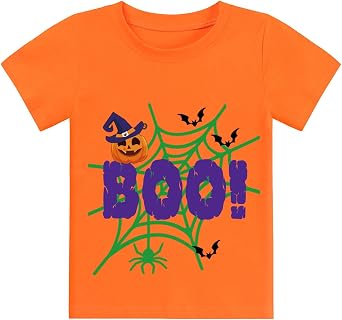CM-Kid Toddler Boy Girl Halloween Pumpkin Shirt Short Sleeve Pumpkin Face Tshirt for Kids Cotton Tops 2-7 Years