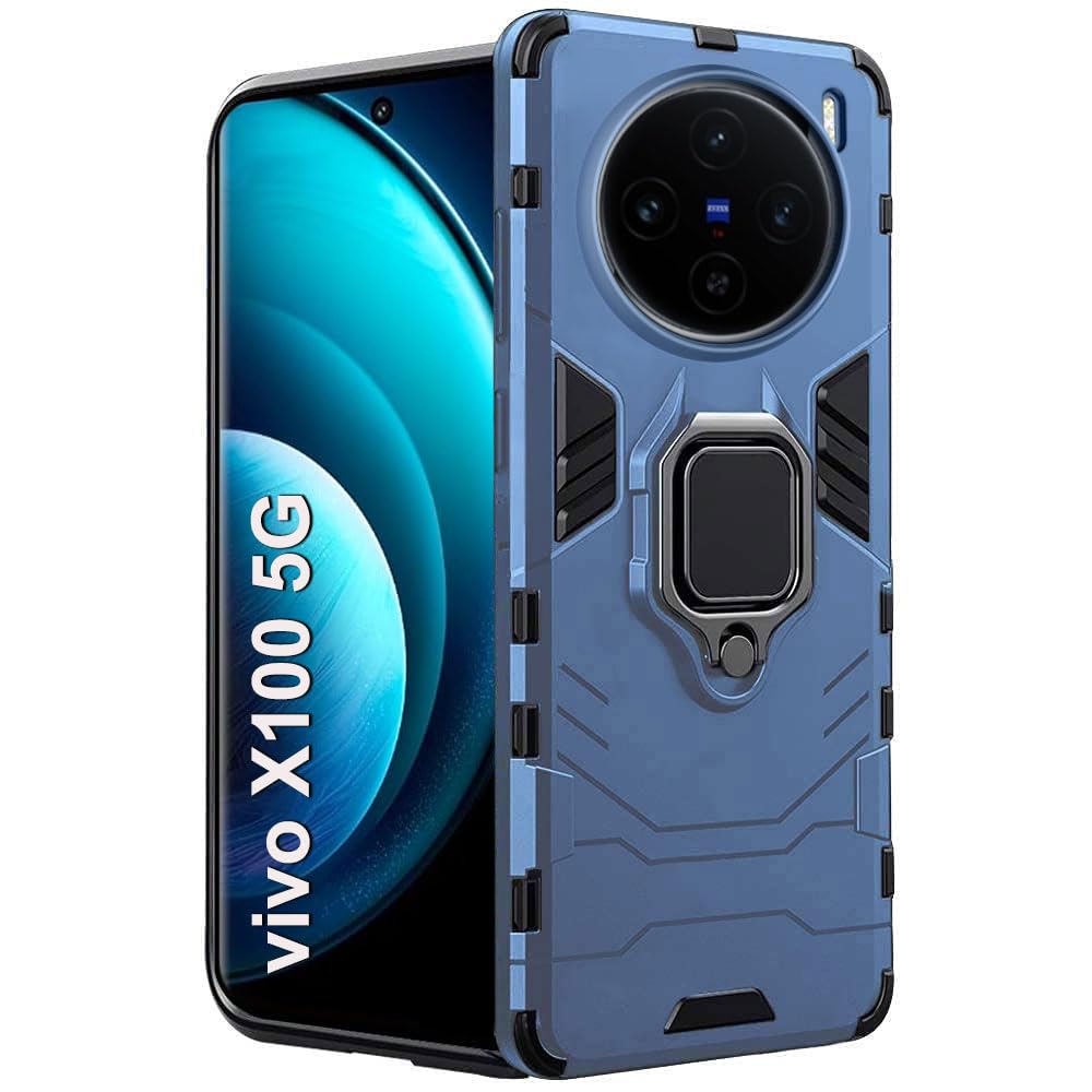 TheGiftKart Tough Armor Bumper Back Case Cover for Vivo X100 5G | Ring Holder & Kickstand in-Built | 360 Degree Protection Back Case Cover for Vivo X100 5G (PC & TPU, Greyish Blue) (B0CR6NHS31) Amazon Price History, Amazon Price Tracker