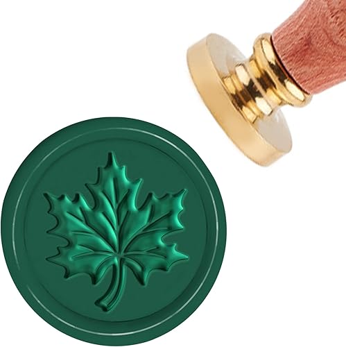 CRASPIRE Sello de cera de hoja de arce, sello botánico de cera de 1.181 in, sello de madera retro vintage, cabeza de latón extraíble para