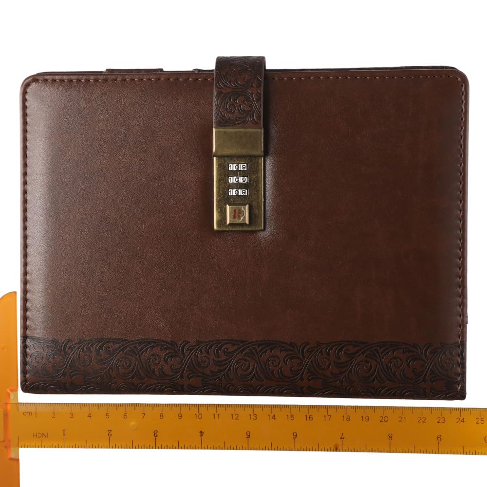 okhobby Journal with Lock, Brown Large Refillable Lock Diary 6 Ring Binder Notebook with Lock for Women,200 Pages      Unknown Binding