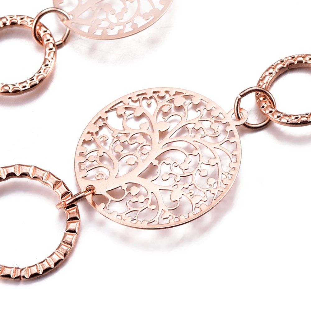 Ouran Collana lunga per le donne, collana catena albero della vita per le ragazze Collana in oro rosa e argento con collana di cristallo CZ