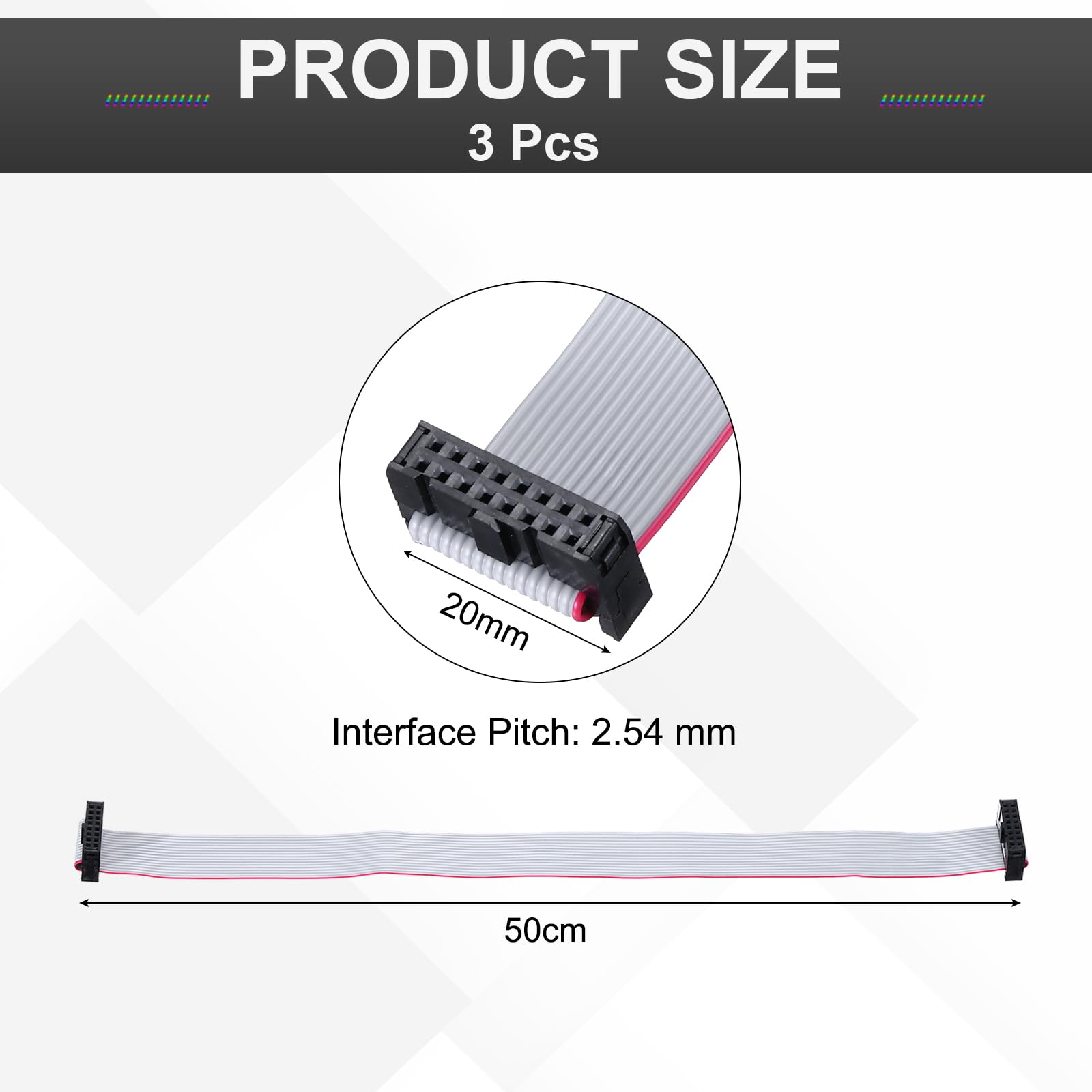 QUARKZMAN 3 Pz Cavo a Nastro Piatto Idc, Passo 2.54mm Larghezza 20mm Lunghezza 50cm 16 Pin Fc a Fc Cavo a Nastro Piatto Flessibile Connettore Ponticello per PC, Display a LED