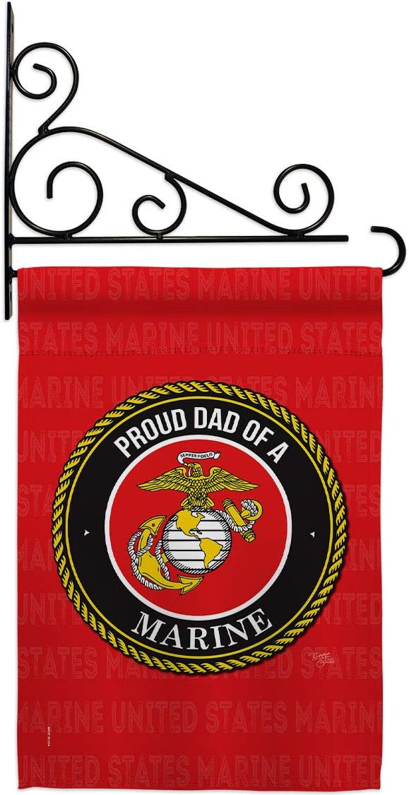 Proud Dad Marines Garden Flag Set Wall Holder Armed Forces Marine Corps USMC Semper Fi United State American Military Veteran Retire Official Small Gift Yard House Banner Double-Sided 13 X 18.5