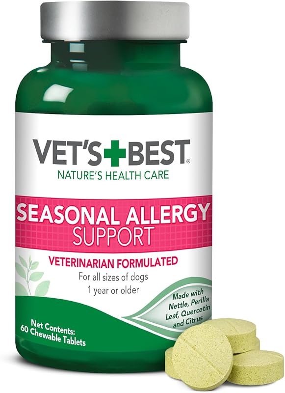 Vet's Best Seasonal Allergy Chewable Tablets for Dogs, Soothes Dog, 60ct | Seasonal Allergy Relief Tablets, Helps Soothe Itchy Skin, Supports Healthy Skin & Coat, Daily Chewable Formula