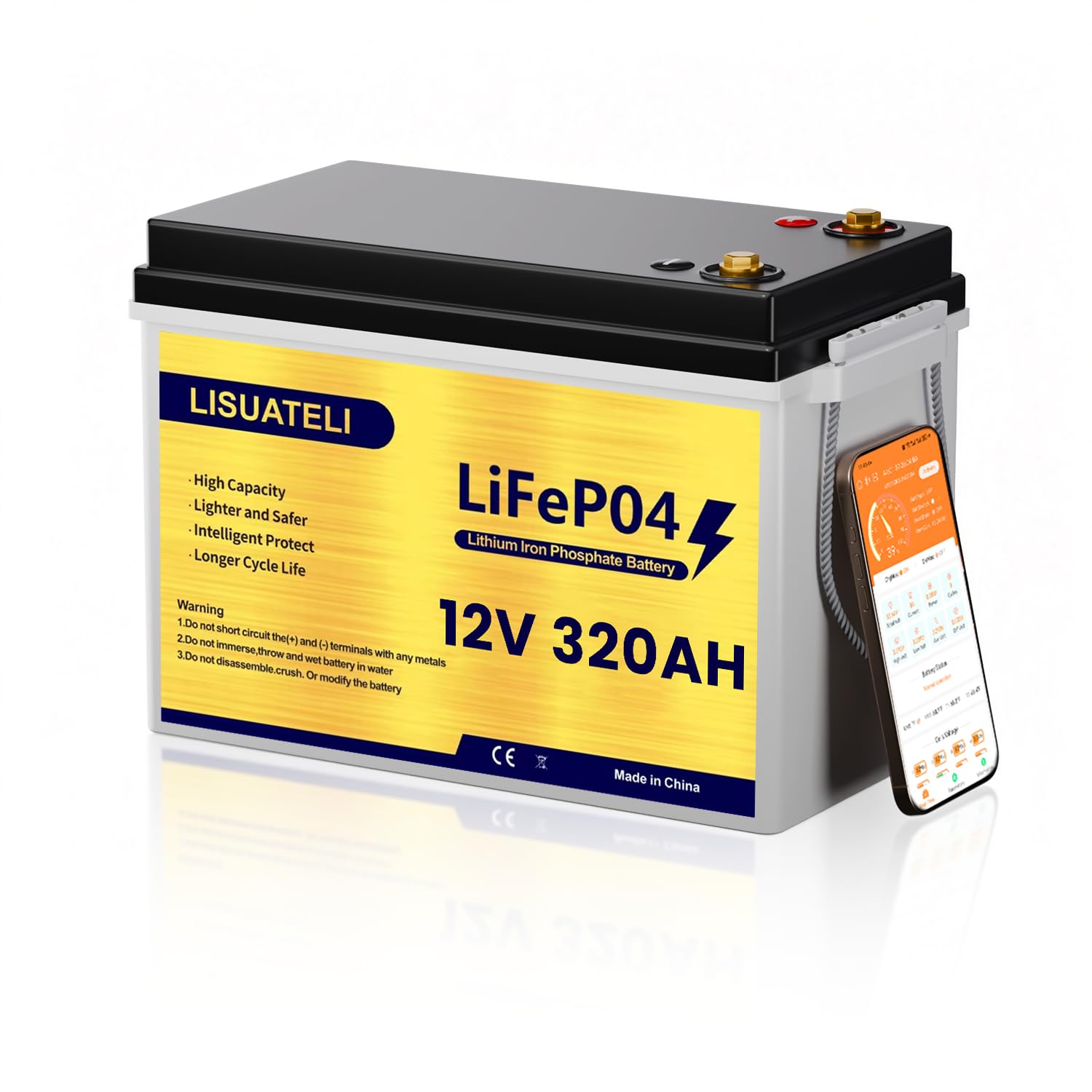 Batería de litio LiFePO4 de 12 V 320 Ah con supervisión de aplicación, 200 A BMS, 2560 W de potencia máxima para autocaravana, solar, barco, off-grid