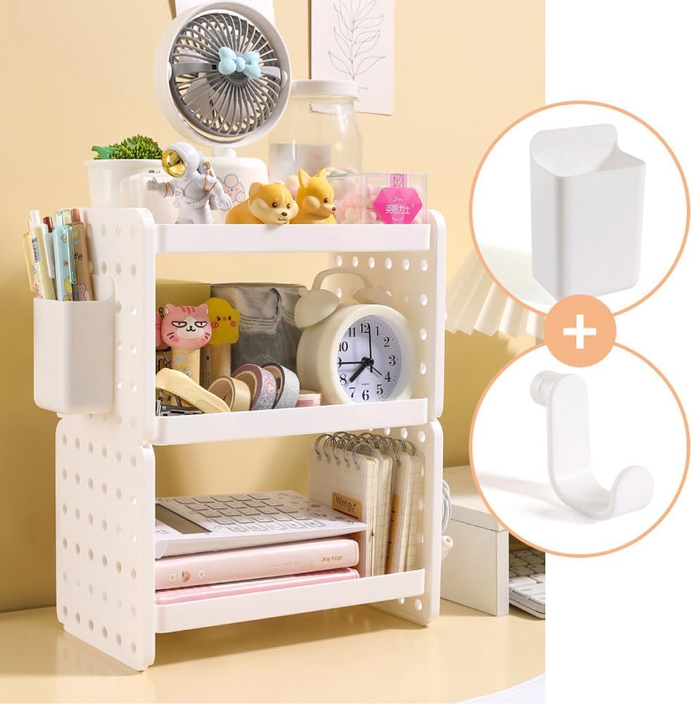 Desktop Multi-Functional Desktop Bookshelf, Multipurpose Desk Bookshelf Storage Hutch Storage Organizer for Dorm Office Home,Peg Board Accessories Rack Organizer