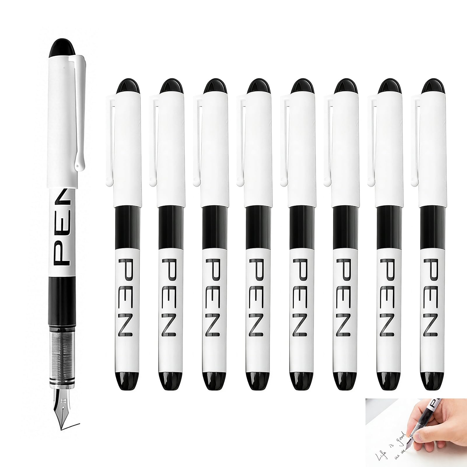 Dbaemu 9 Pcs Black Disposable Fountain Pens, EF Nib Fountain Pens for Writing Fine Point Smooth Writing for Sketching Journaling Lettering Text Highlighting Calligraphy Office College School (0.38mm)