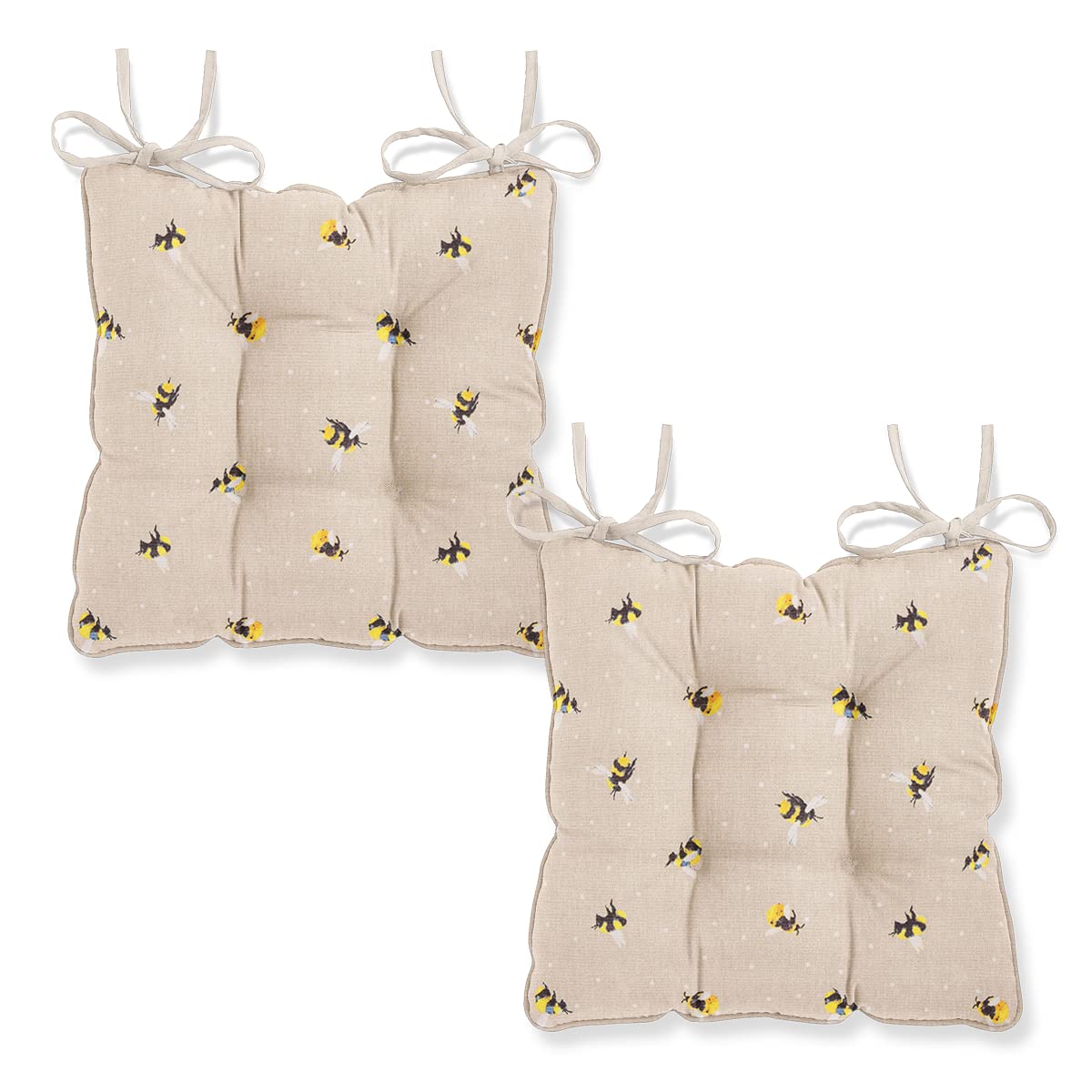 Harrison Cropper Beige Seat Pads For Dining Chair Honey Bee Chair Pads With Straps, Set Of 2