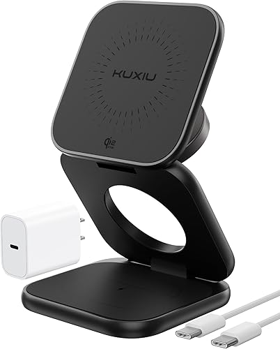Miniatura 12 de KU XIU Qi2.2 Cargador inalámbrico magnético de 25 W, estación de carga de viaje plegable 3 en 1 para iPhone 17/16/15/14/13/12, 5W para Apple Watch y