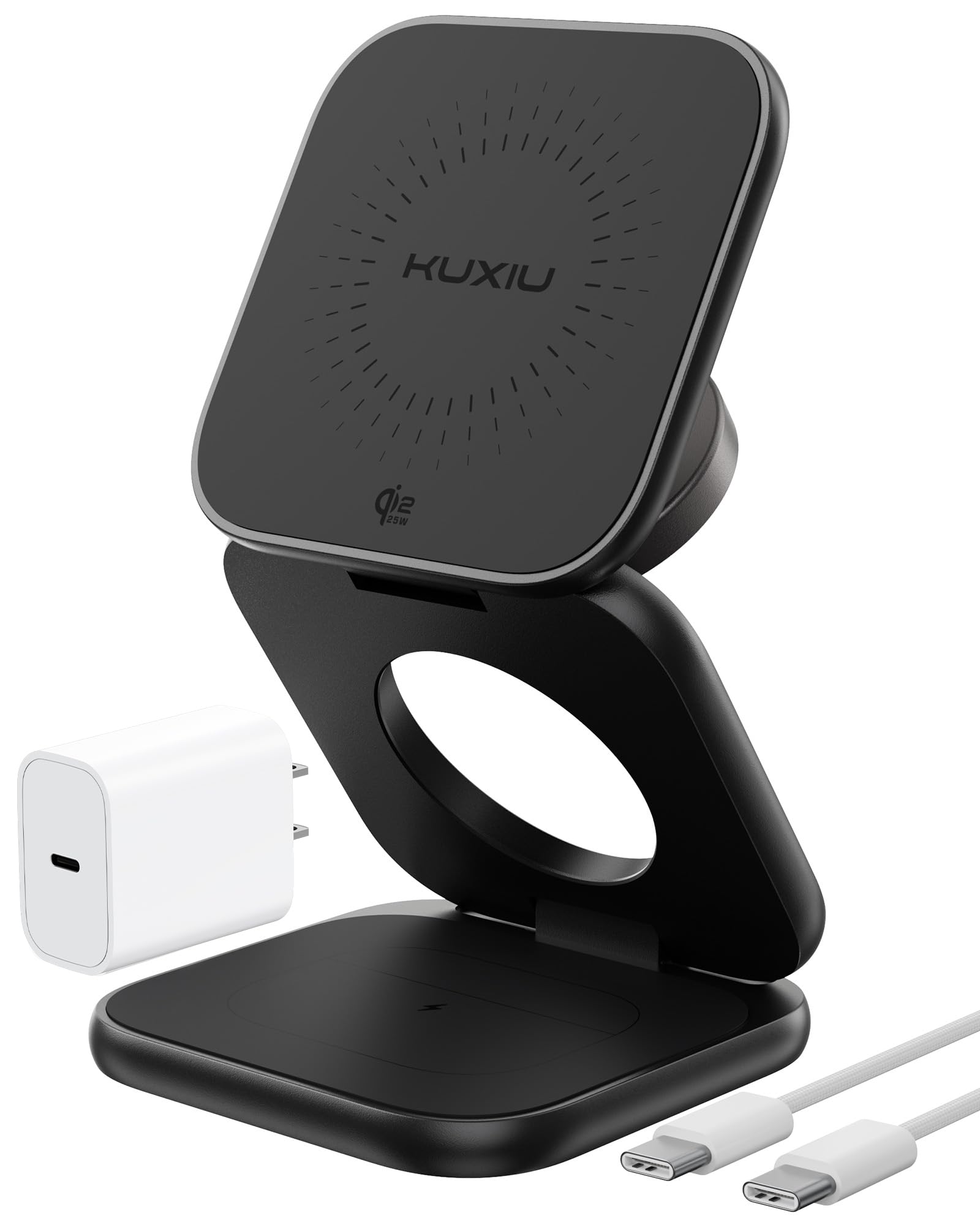 KU XIU Qi2 2 25W Magnetic Wireless Charger Foldable 3 in 1 Travel Charging Station for iPhone 17