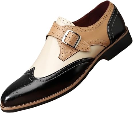 Mens Leather Slip On Wingtip Monk Strap Loafers Flat Comfort Dress Shoes Colorblock Lightweight Soft Breathable Multicolor Patchwork Derby Shoes For Party Wedding Formal Office Business Work