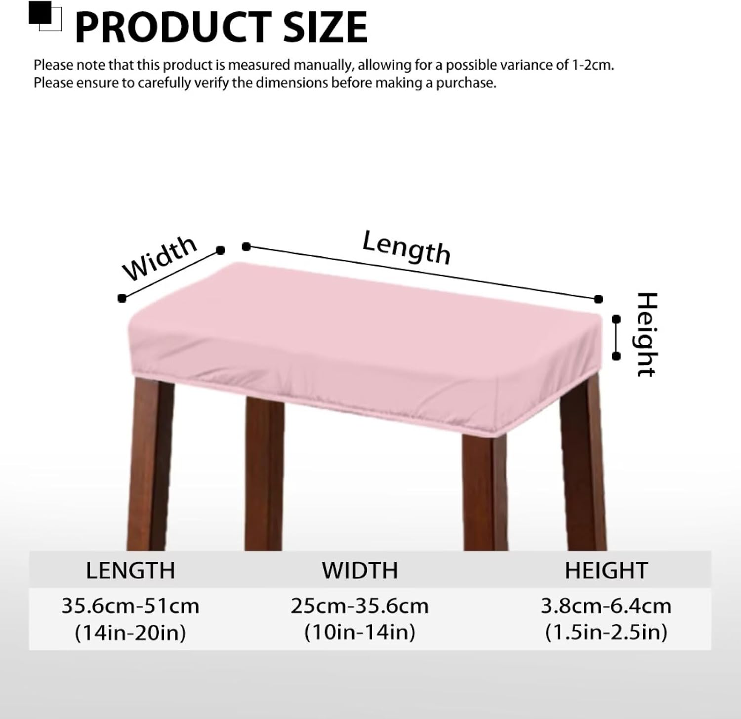 Pink 2pcs Rectangle Stool Covers Stretch with Elastic Bar Stool Chair Covers Rectangle Vanity Chair Covers Slipcover Washable Stretch Barstool Covers with Elastic Bands