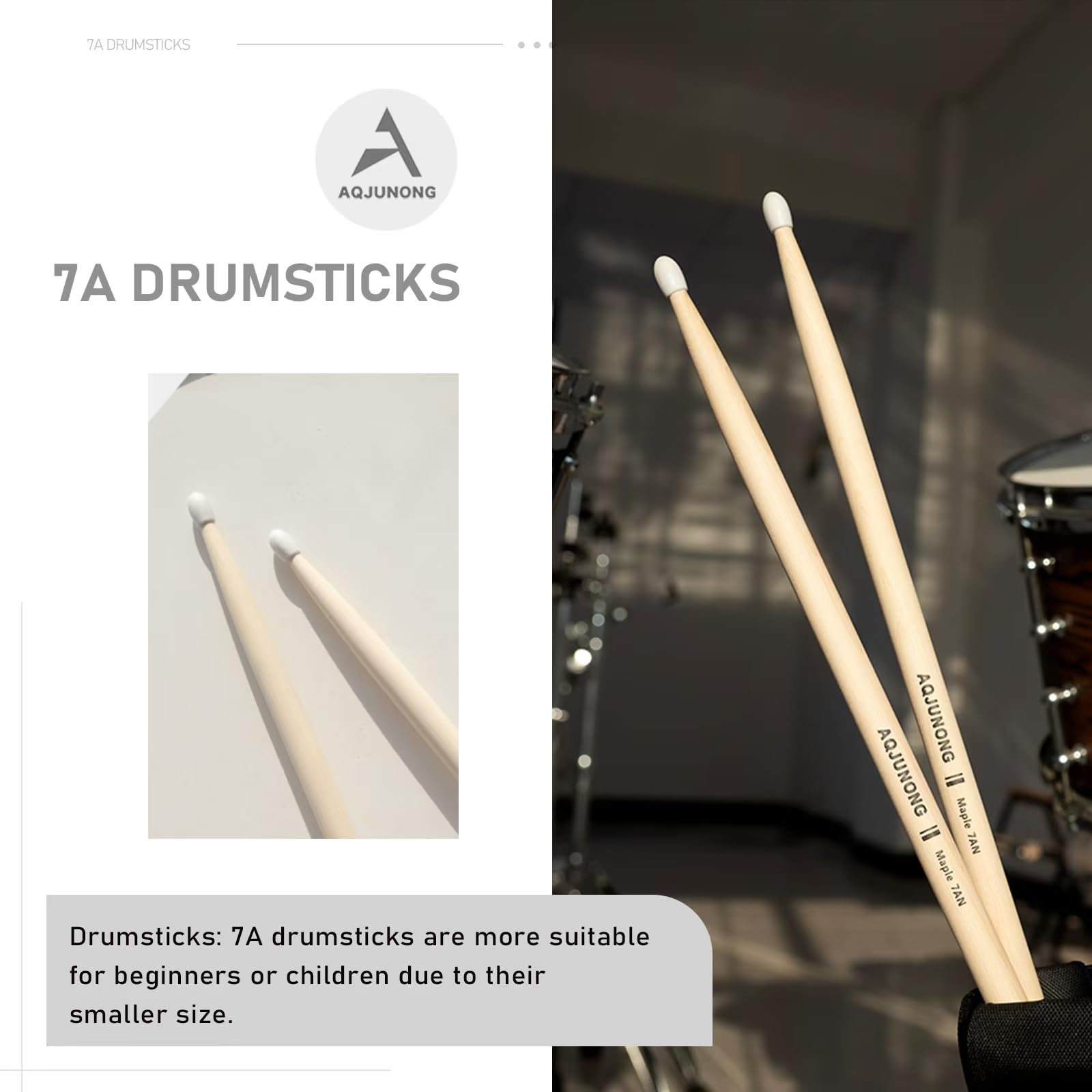 Baquetas de batería 7A, juego de baquetas de nailon para batería acústica o electrónica, baquetas de arce 7A para bateristas y principiantes (12 pares)