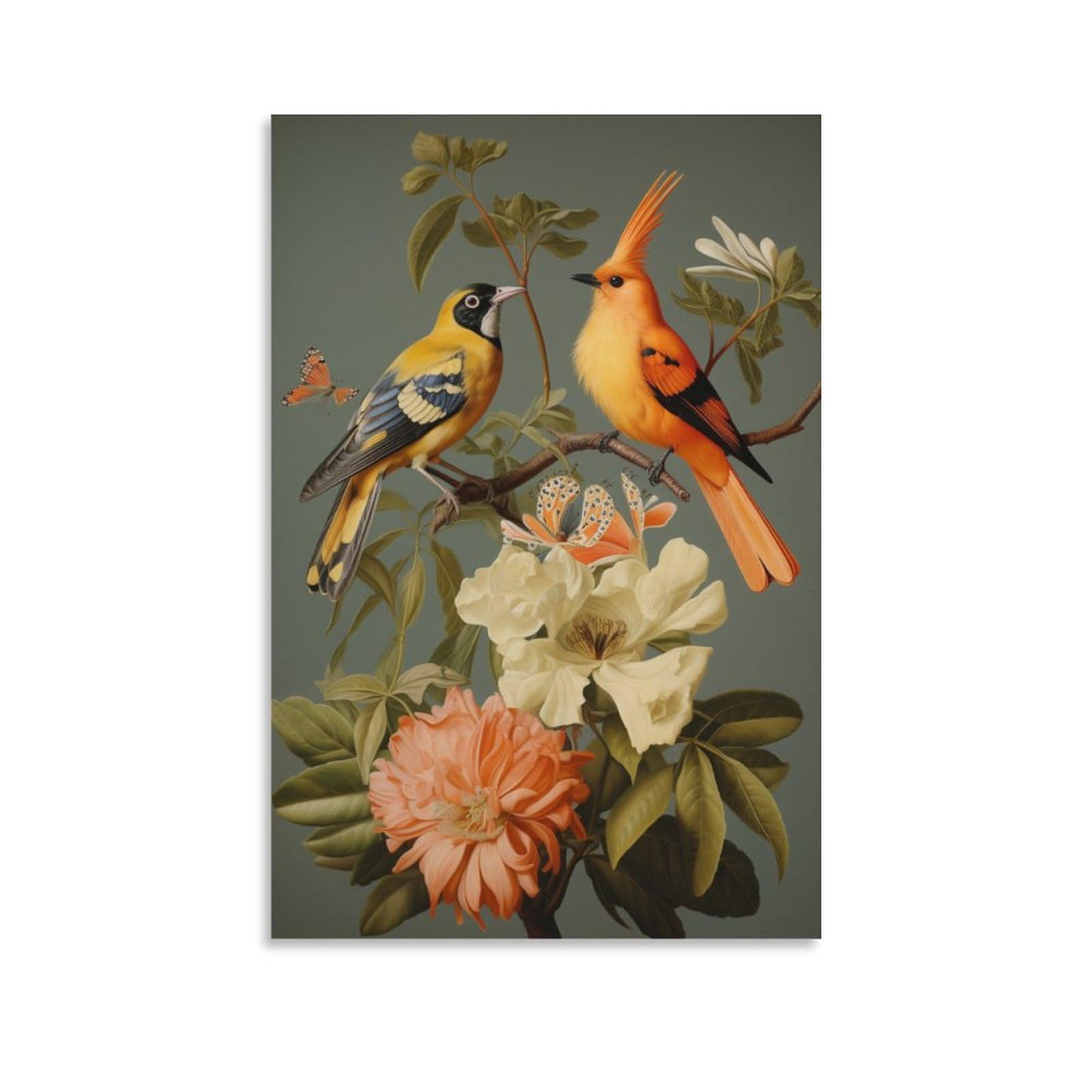 Foccar Unframe-Retro Birds Retro Birds Canvas Wall Art Print Framed Beautiful Wild Bird Rustic Flower Ready To Hang Canvas Print Posters Wall Art