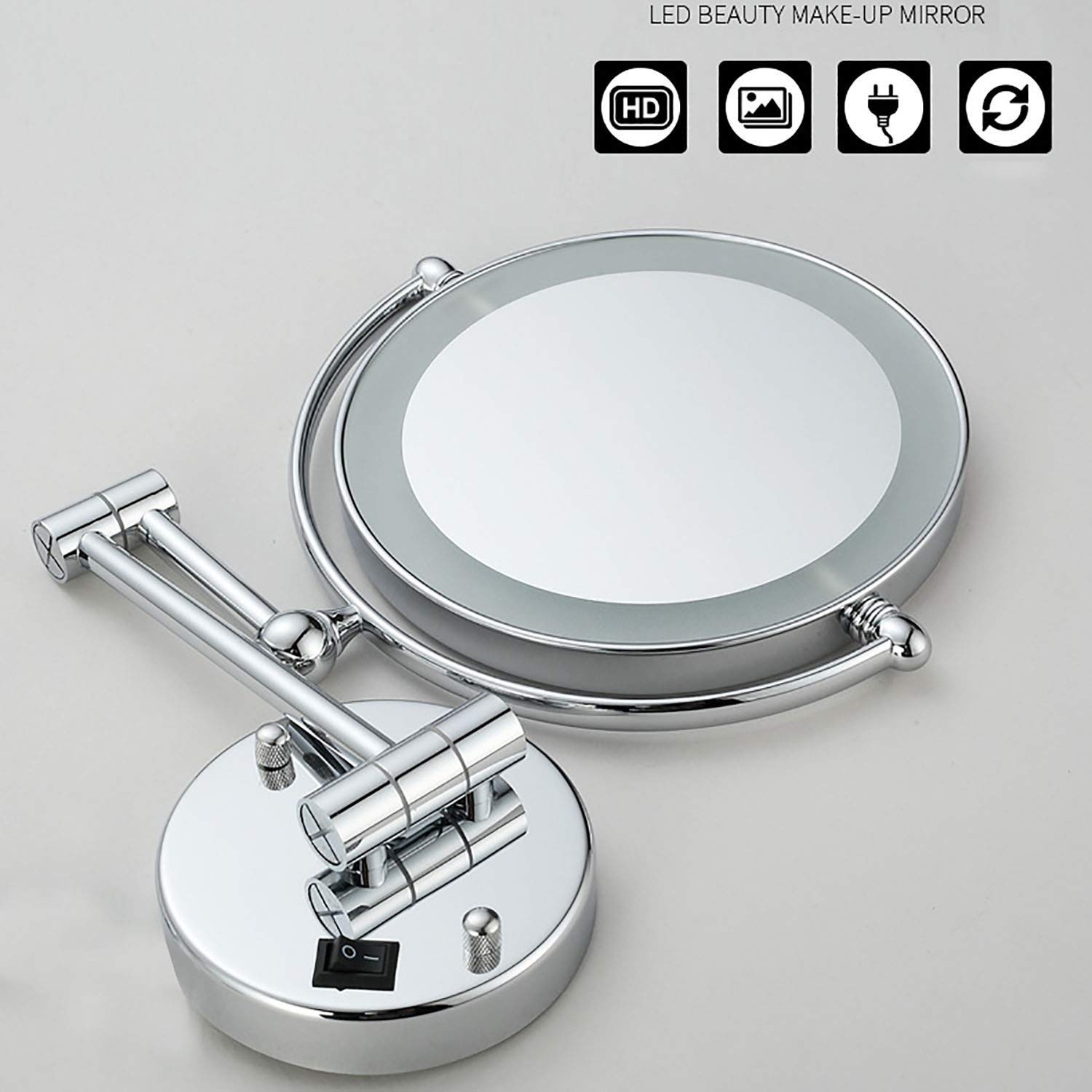 Specchio Trucco Specchio per Il Trucco, Montaggio a Parete ingrandito 10X Illuminato 8 Pollici Specchio cosmetico a Doppia Faccia con luci Argento