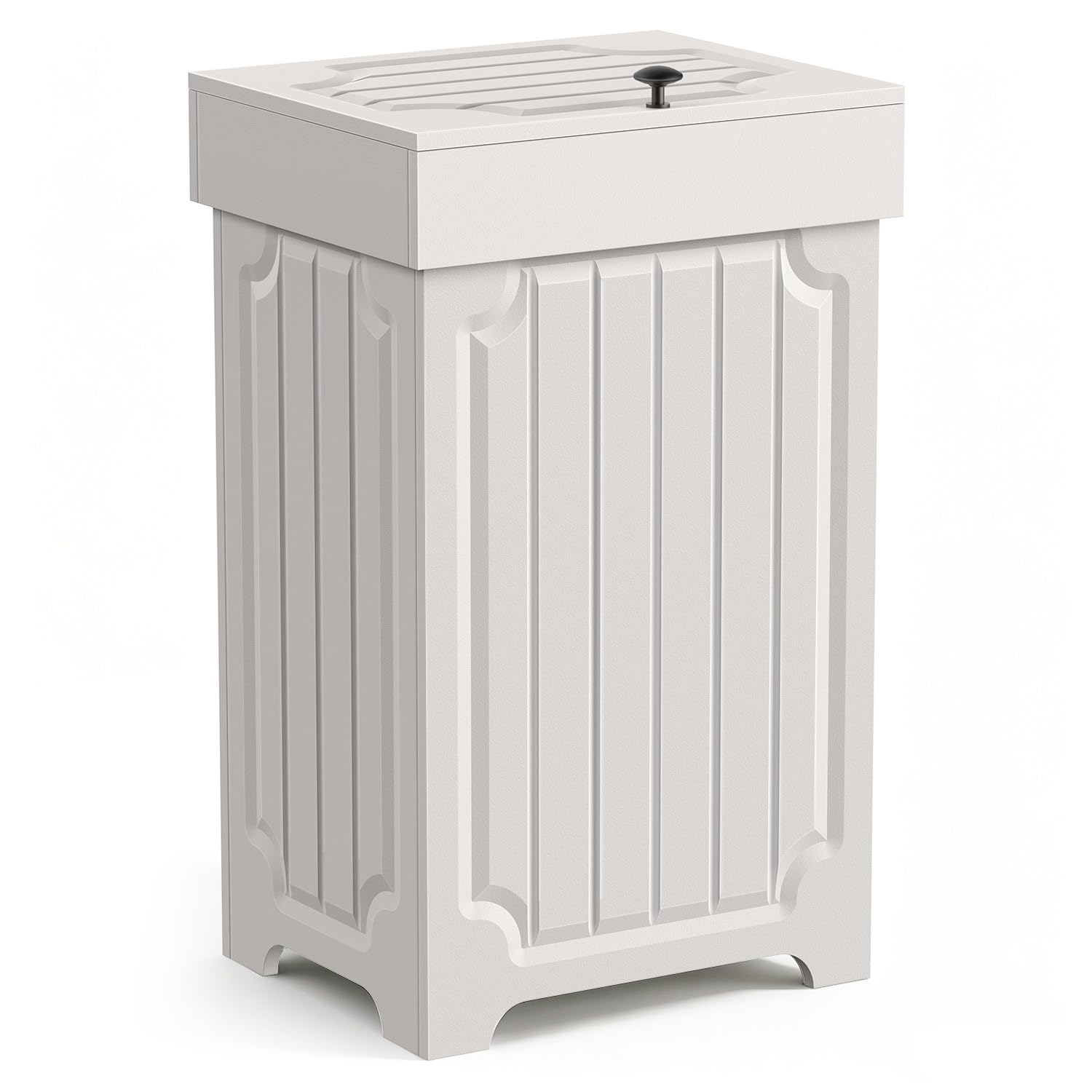 Povrgive Wood Trash Can Cabinet, 13 Gallon Hidden Kitchen Garbage Can with Lid, Farmhouse Dog Proof Trash Can, Metal Ring Included, 16" L x 13" W x 26.5" H, Black