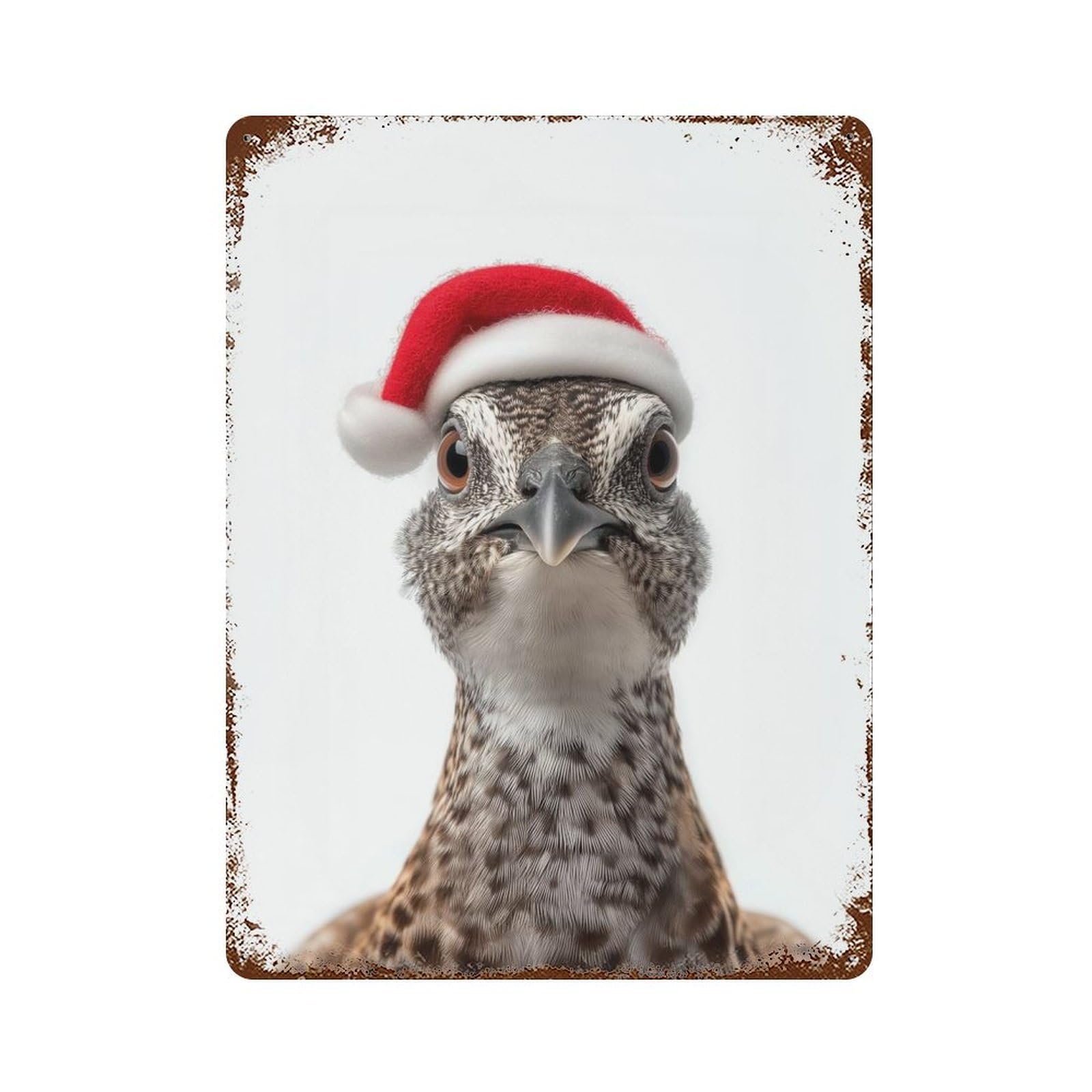 Festive Quail Bird Portrait with Santa Hat Rustic Tin Plaque 15.7"x11.8", for Living Room, Hallway And Home Decor, Decorative Metal Wall Art