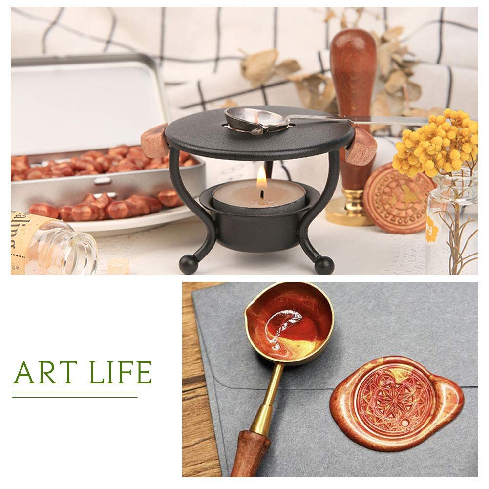CRASPIRE Wax Seal Kit Melt Furnace Stamp Melter with Melting Spoon 100pcs Sealing Beads 5pcs Candles Holder for Envelope Invitations Wedding