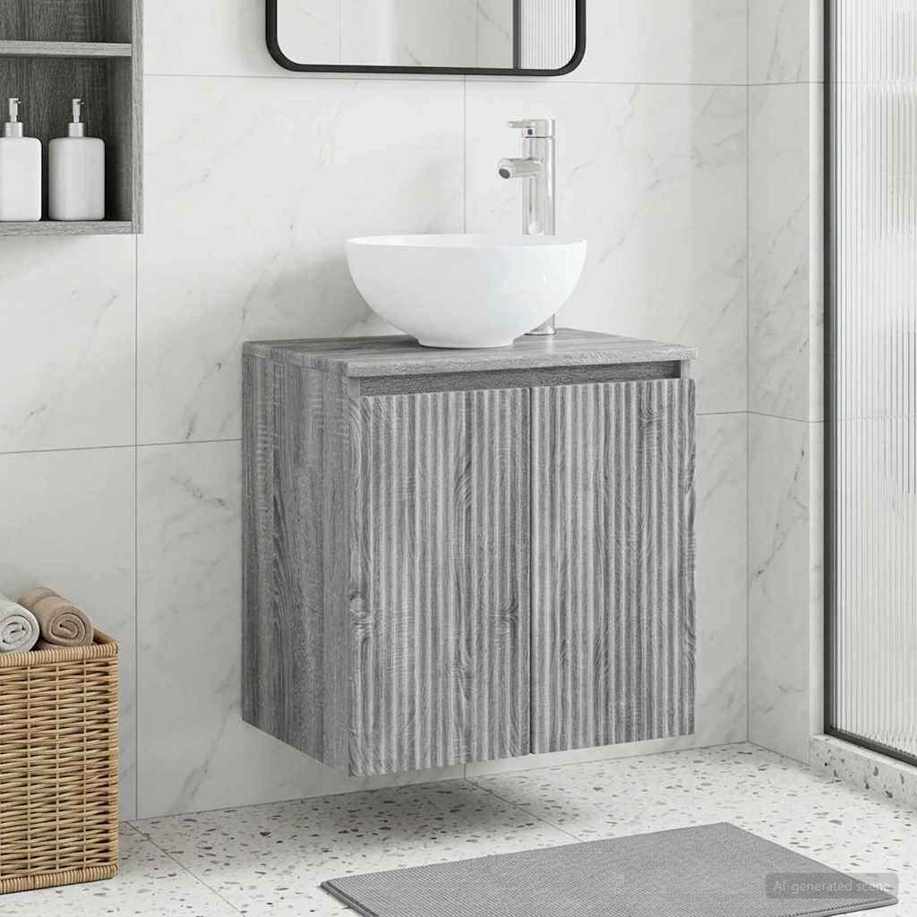 Lavabo de pared de madera gris para optimizar tu aseo de invitados