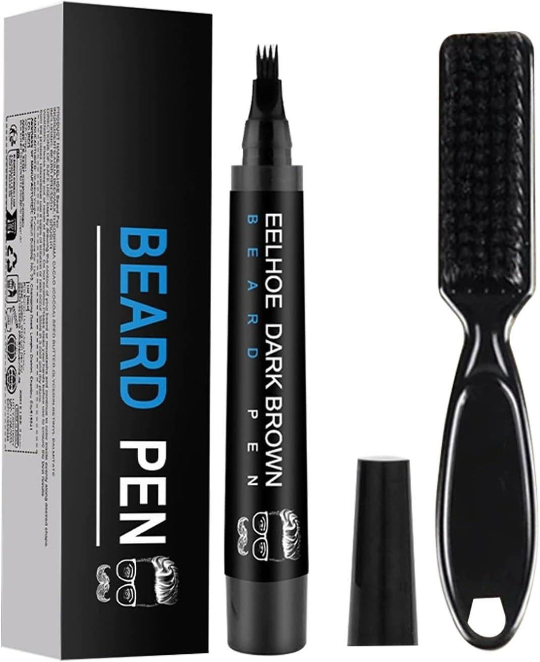 Beard Pencil Filler for Men,Waterproof Beard Pen Beard Filling Pen Kit Black Beard Dye Beard Darkener Marker Long Lasting Coverage Natural Finish for Beard,Bristle Brush Included,Brown