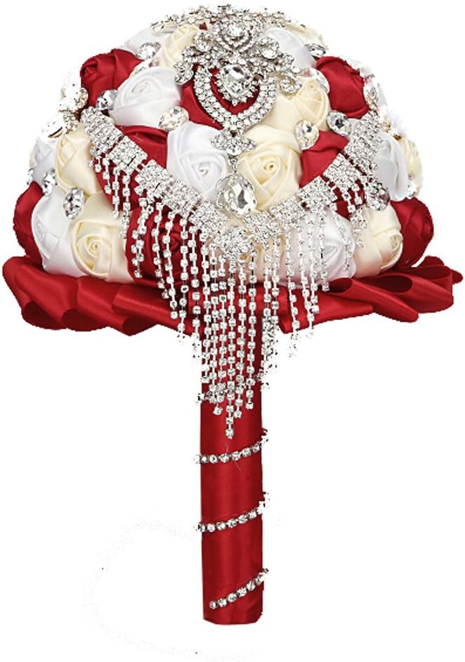 FAYBOX Handmade Rhinestone Brooch Stunning Tassel Wedding Bridal Bouquets Red