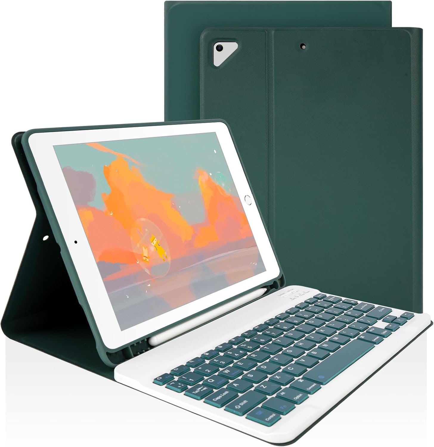 LAMA Keyboard Case for iPad 9.7 inch 2018 (6th Gen)/ 2017 (5th Gen)/2016 iPad Pro/iPad Air 2/1, Thin - Detachable - Wireless Keyboard Cover with Pencil Holder for iPad 9.7 inch, Auto Sleep/Wake, DG Dark Green