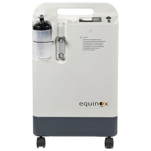 Equinox Oxygen Concentrator EQ-OC-09, Capacity of 5 L, Caster wheels with lock for easy movement, Low Noise, 2 years warranty or 7200 Hrs, White
