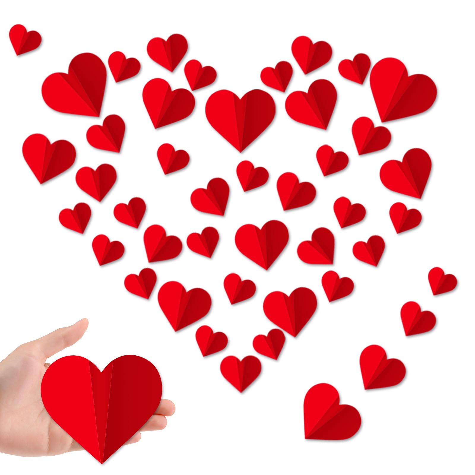 60 Pcs 3D Valentine's Day Wall Decoration?Heart Wall Stickers Waterproof Red Heart Wall Decals PVC Wall Stickers for Wedding Anniversary Party Bedroom School Office Valentine's Day Decorations?Red?