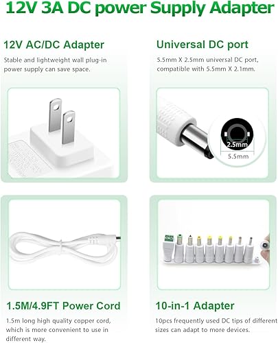 Miniatura 2 de Fuente de alimentación de 12 V CC 12 V 3 A adaptador de alimentación 36 W CA 100 V-240 V a CC 12 voltios 3 amperios cargador de CACC cable de