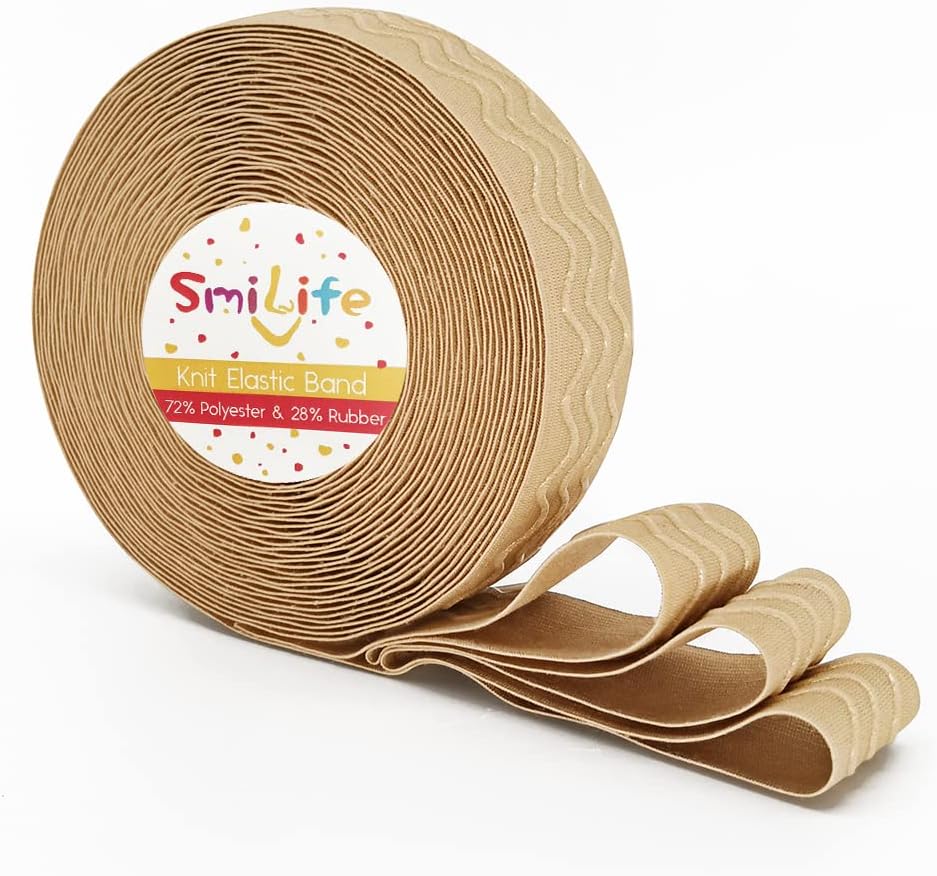 SmiLife Silicone Gripper Elastic Band for Sewing, Beige, 1.05 Inches x 12 Yards