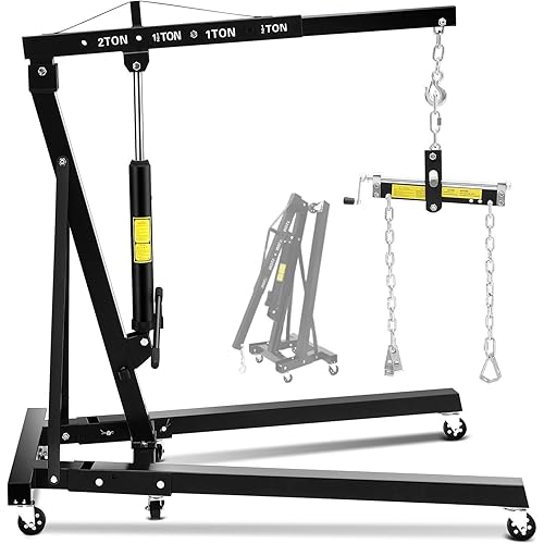 GlowSol 2 Ton Hydraulic Engine Hoist with Lever Stabilizer, Cherry Picker Engine Hoist, 4400LBS Heavy Duty Garage Crane with 6 Swivel Casters & Adjustable Telescopic Boom, for Auto Repair & Workshop