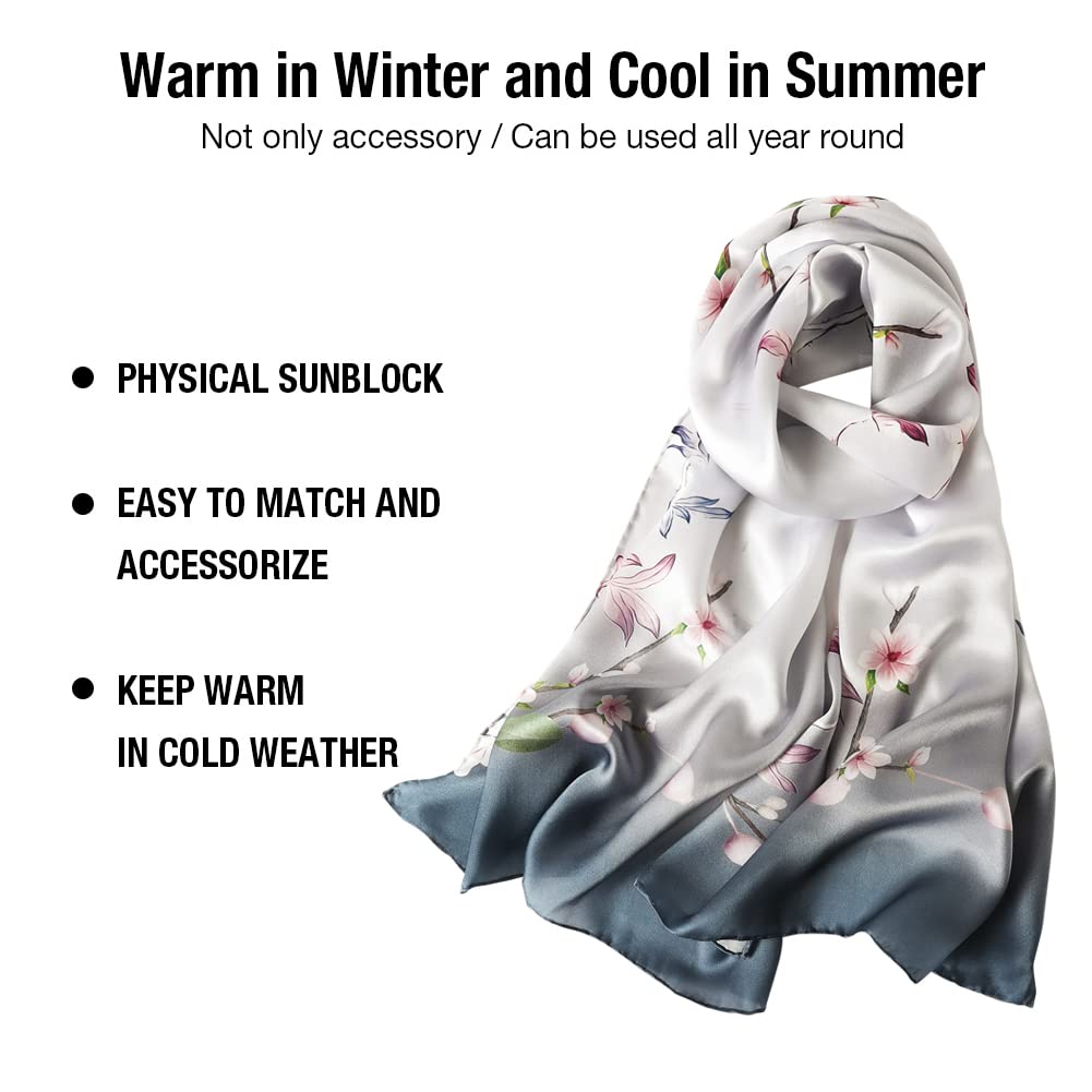 STORY OF SHANGHAI Sciarpa di 100% Seta da Donna Foulard Chiffon con Fantasie Orientale Semi-Trasparente