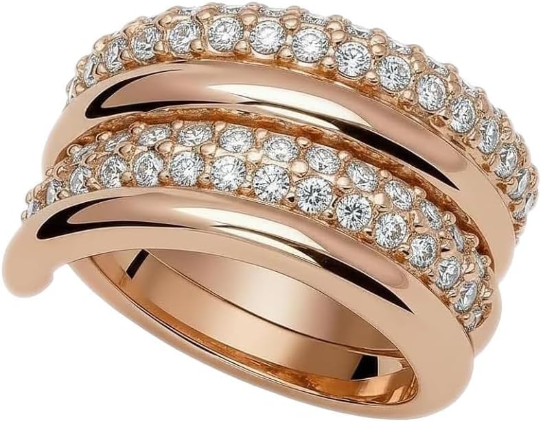2-Piece Criss Cross Statement Ring for Women, 18K Rose White Gold Plated Wide Intertwined X Ring with Pave CZ, Detachable Stackable Band R230/R261