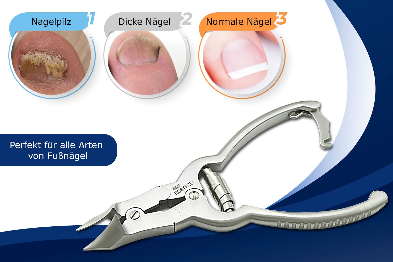 SMI 16 cm Kopfschneider mit doppelter Übersetzung – präzise Kopfzange für starke Fußnägel, Fussnagelzange & Nagelzangen für Fußnägel, Edelstahl Fußnagelknipser mit Etui