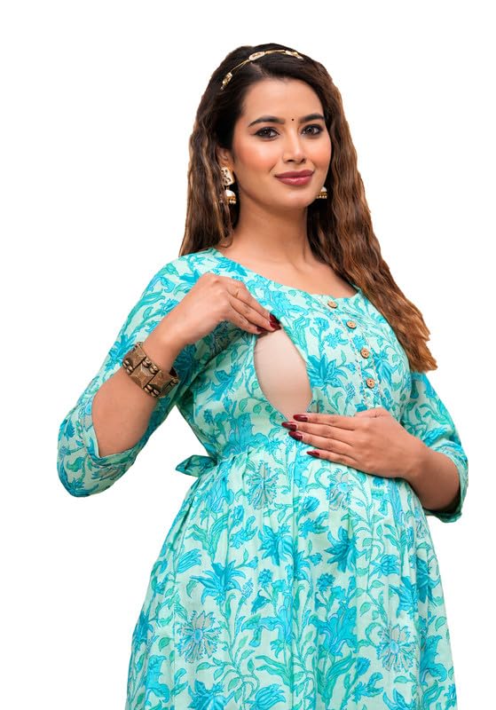 GenericWomen's Maternity Gown with Adjustable Back Belt & Both Side Hidden zips