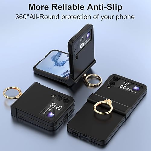 Miniatura 3 de Funda compatible con Galaxy Z Flip 4 con protección de bisagra y soporte de anillo, funda protectora delgada y fina para Samsung Z Flip 4 5G (negro)