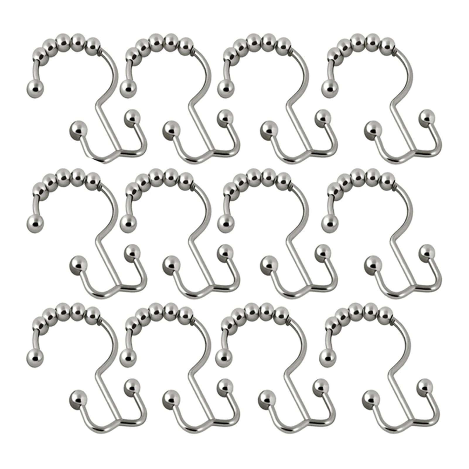 Curtain Hooks 12pcs Double Sided Shower Glides Rollers Multipurpose Rings(Nickel)