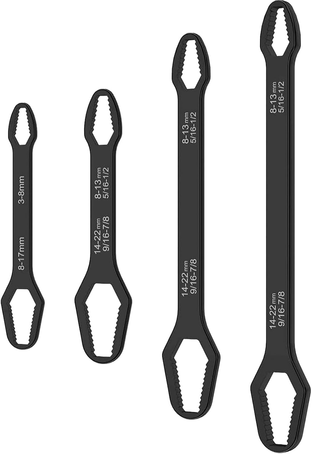 Universal Torx Wrench, Double Head Self Tightening Spanner, Multi-purpose Multi-function Wrench 3mm-25mm Chrome Vanadium Steel All in One Hand Tool for Car Bicycle Repair,(Black, 4 PCS)