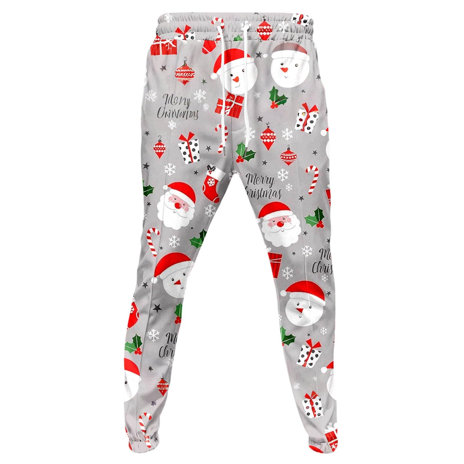 Generisch Tuta natalizia da uomo, per jogging, Natale, set di tute da allenamento, 2 pezzi, stampa 3D, divertente abbigliamento natalizio con felpa in pile + pantaloni da jogging