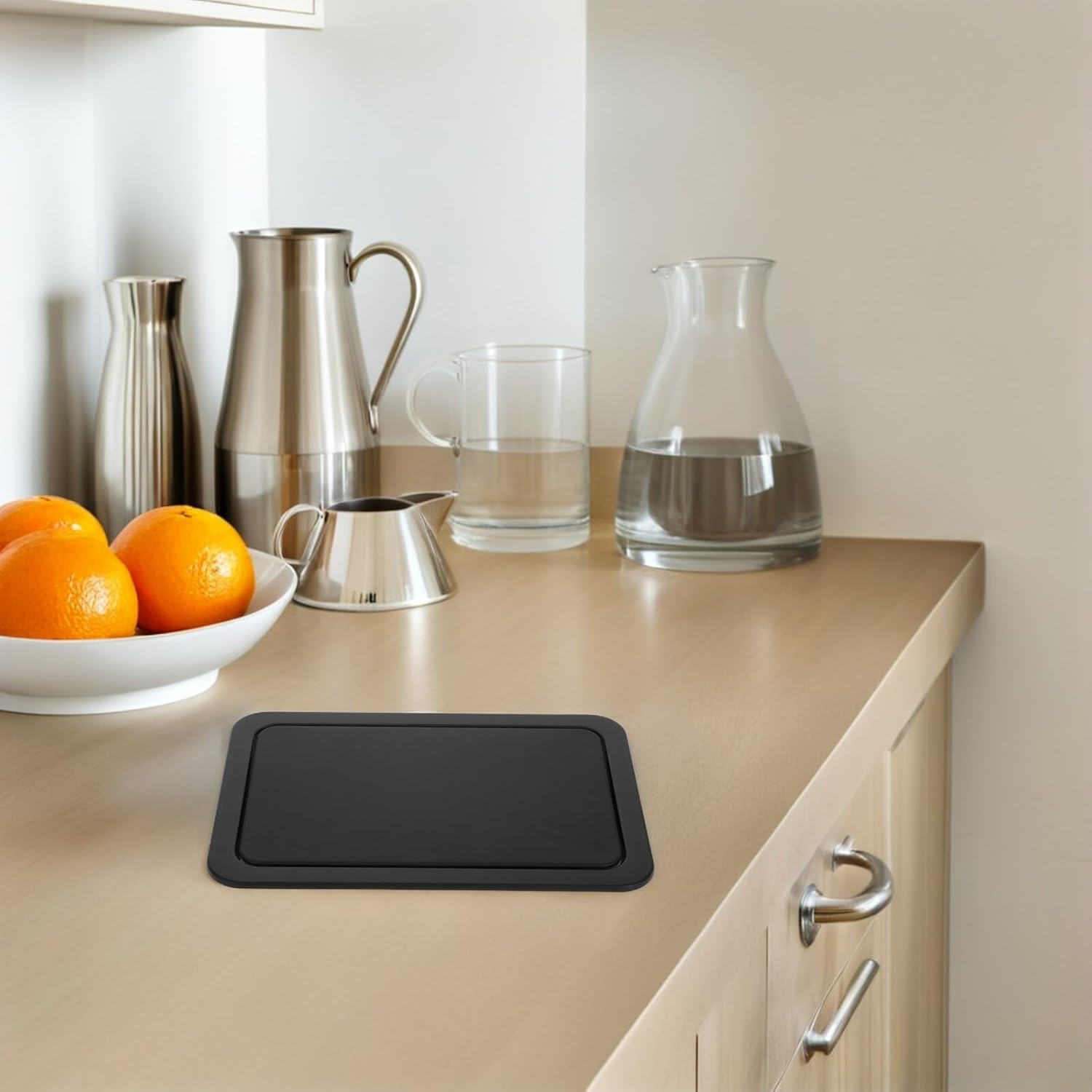 Veemoon Recessed Trash Bin Lid with Swing Flap, 2pcs Medium 260x175mm Black Stainless Steel Kitchen Waste Can Cover for Countertop and Sink Embedded Use