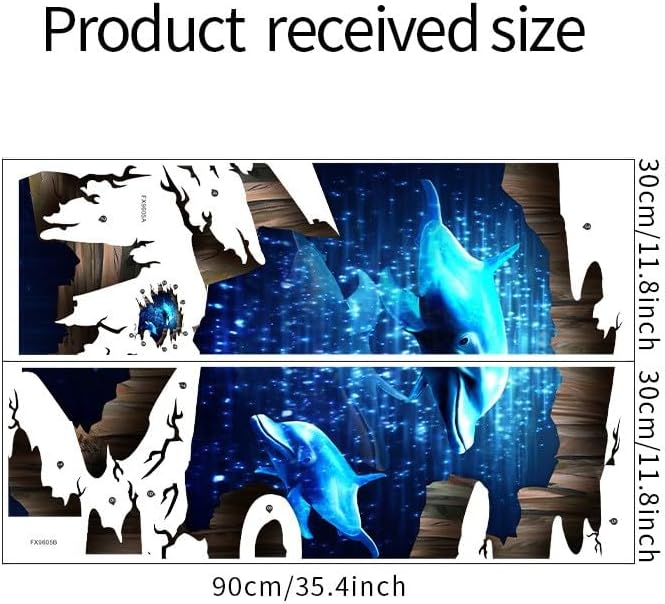 Miniatura 3 de Quanhaigou Calcomanías de pared 3D, calcomanías de pared para decoración del piso del hogar, sala de estar (delfín azul)
