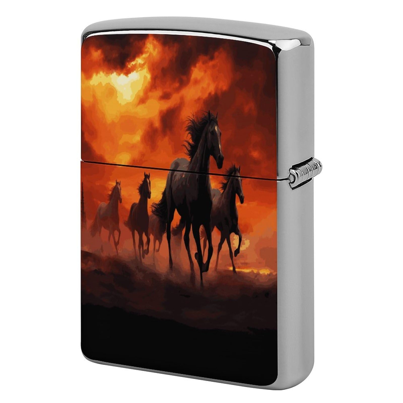 Btcowzrv Style Horses Red Glowing Clouds Metal Lighter Case Sleeve Cover Holder